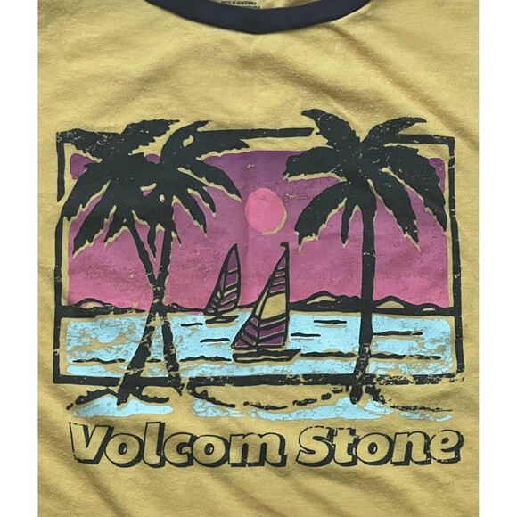 Volcom Stone T-Shirt Yellow Tropical Beach Graphic Ladies Size XL - Picture 3 of 6